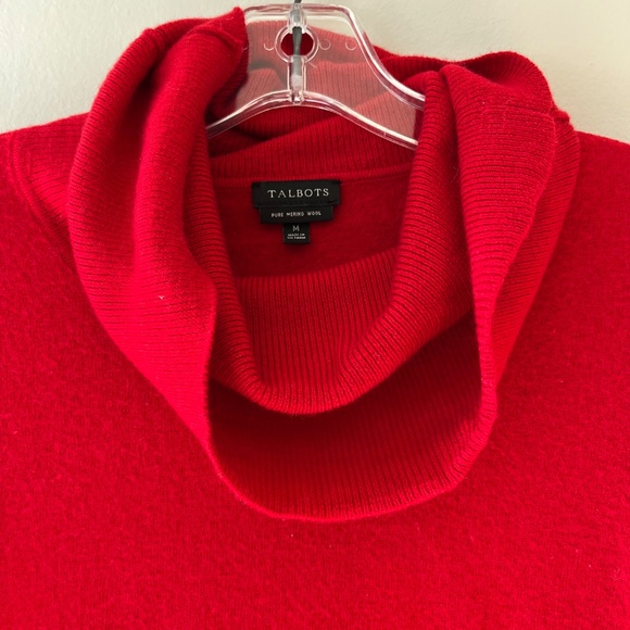 Talbots Sz M Red Pure Merino Wool Cowl Neck‎ Sweater Pullover Stretch - Picture 4 of 9
